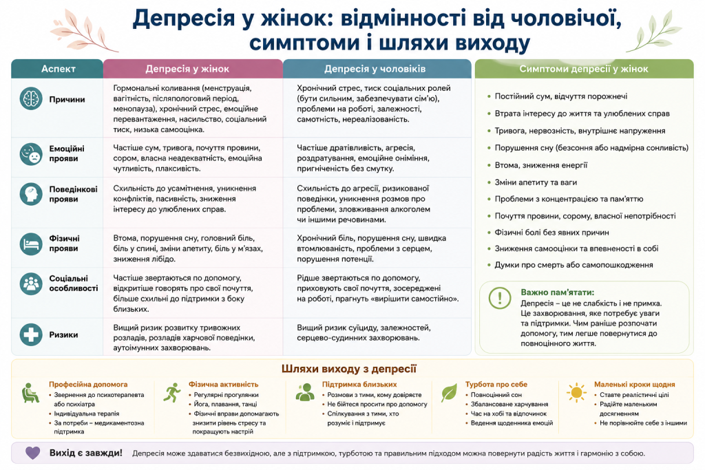 Інфографіка про причини, симптоми депресії у жінок та шляхи виходу з неї